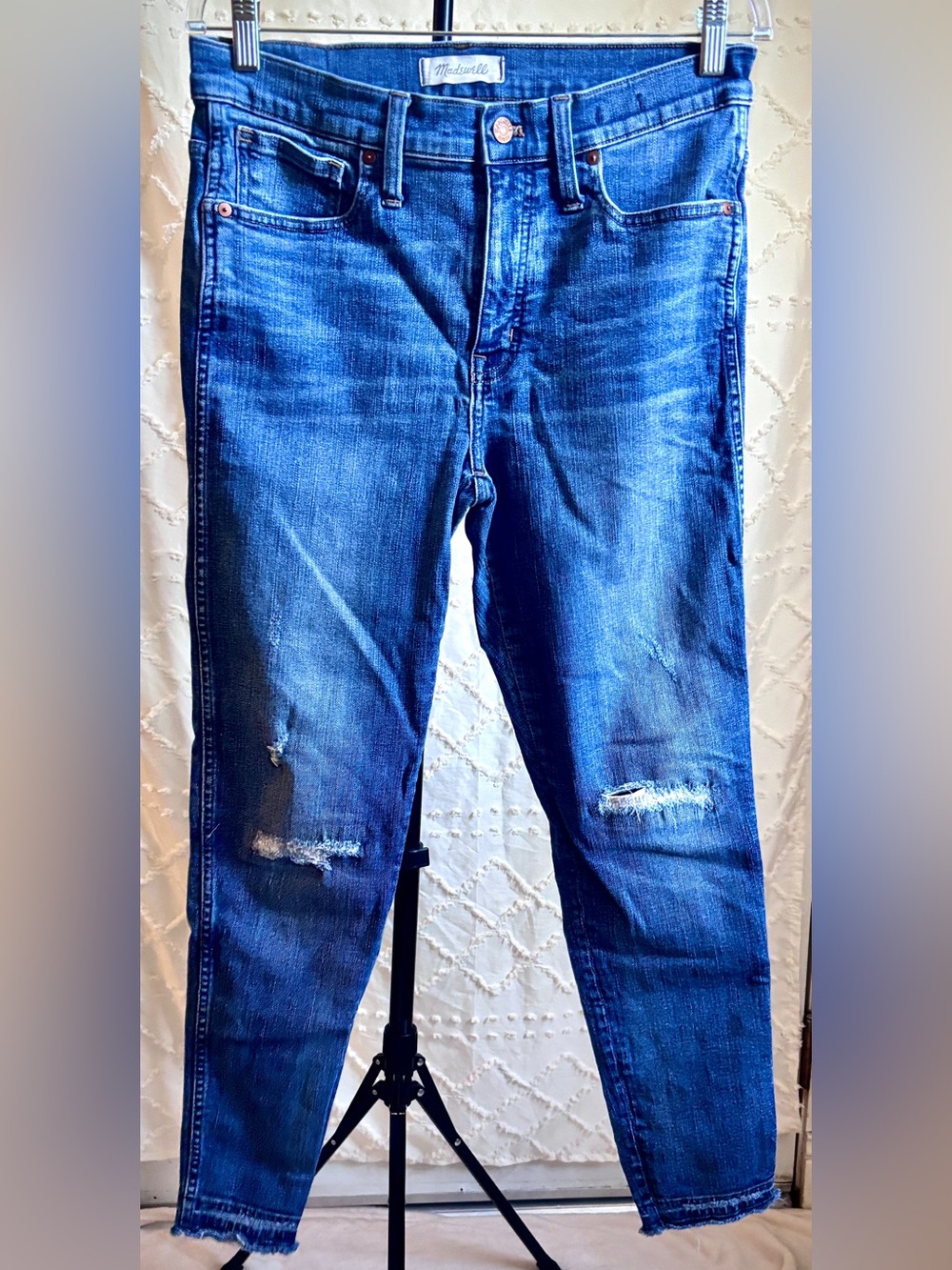 Madewell 9" High Rise Skinny Jeans 30 Distressed Raw Hem Blue Denim